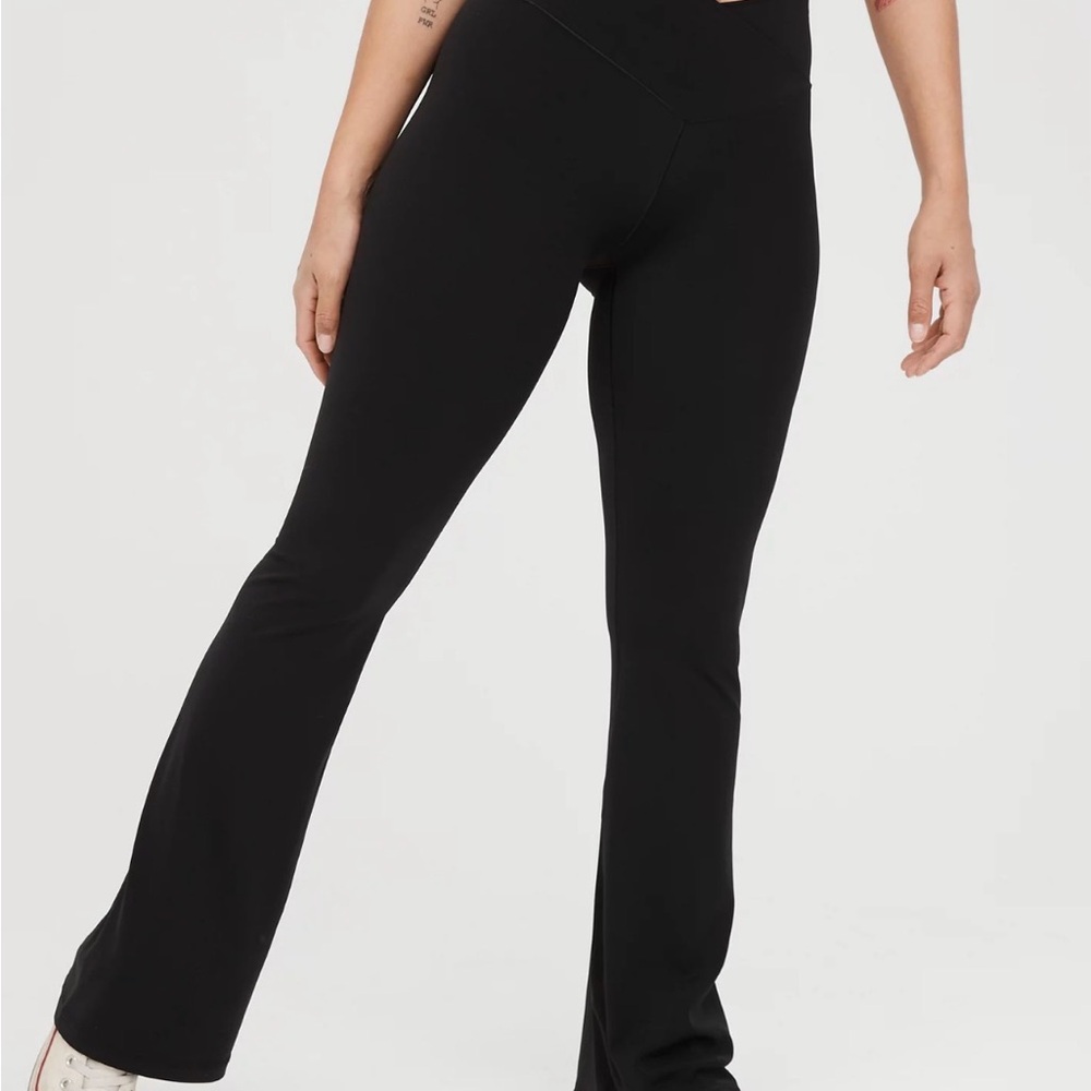 Offline by Aerie High Rise Cross Over Black Flared Leggings